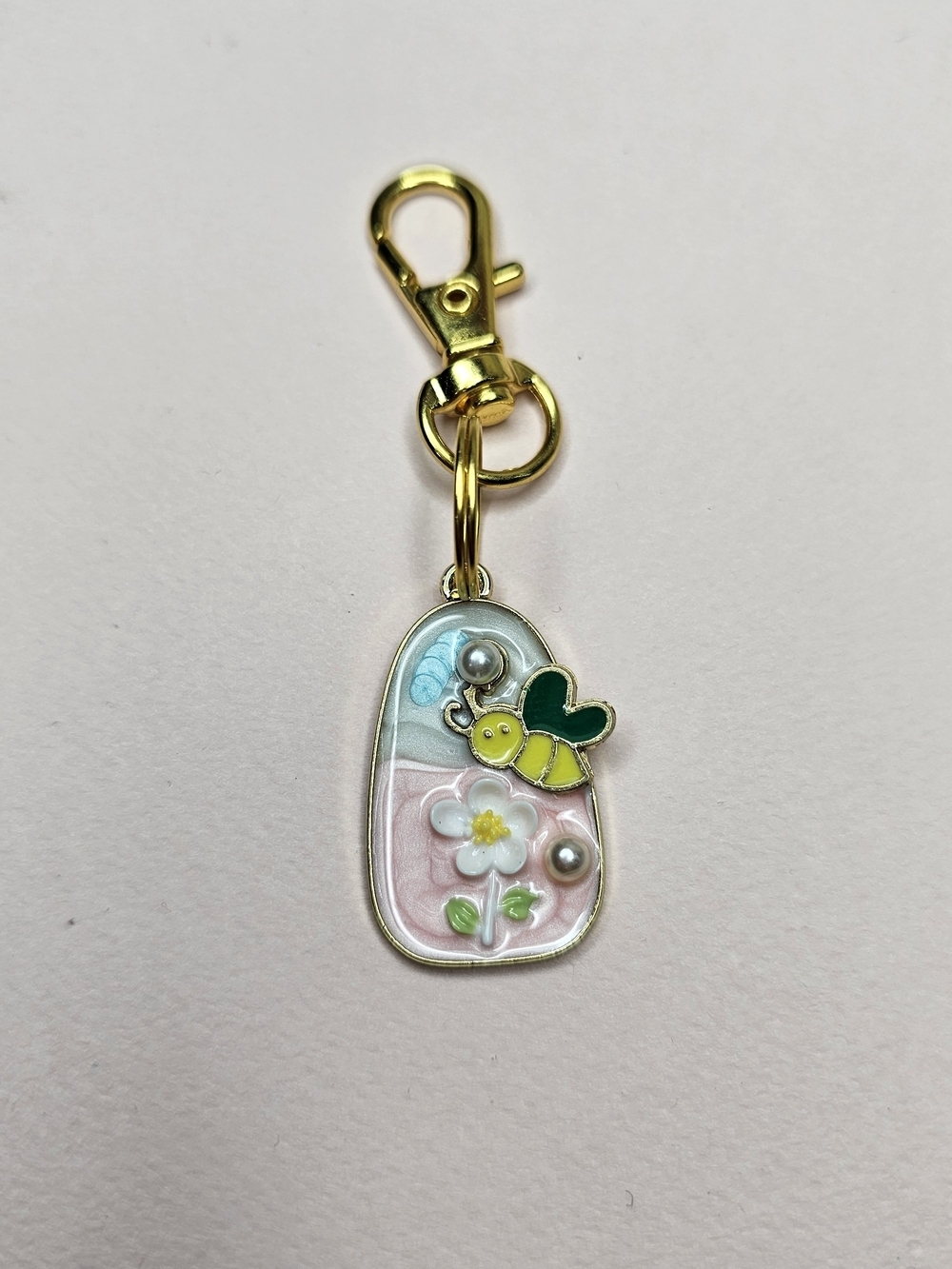Cute Floral Enamel Keychain Charm - Pastel Pink & Blue - Picture 5 of 5
